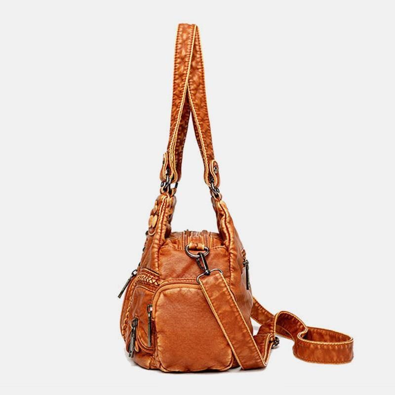 Naisten Pu-Nahka Yksivärinen Suuri Kapasiteetti Retro Fashion Tote Käsilaukut Crossbody Laukut