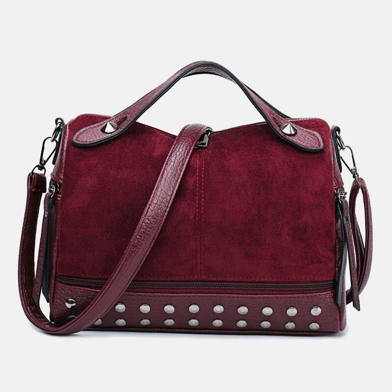 Naisten Rivet Vintage Pu-Nahkainen Monitoimilaukku Crossbody Laukku Olkalaukku Käsilaukku