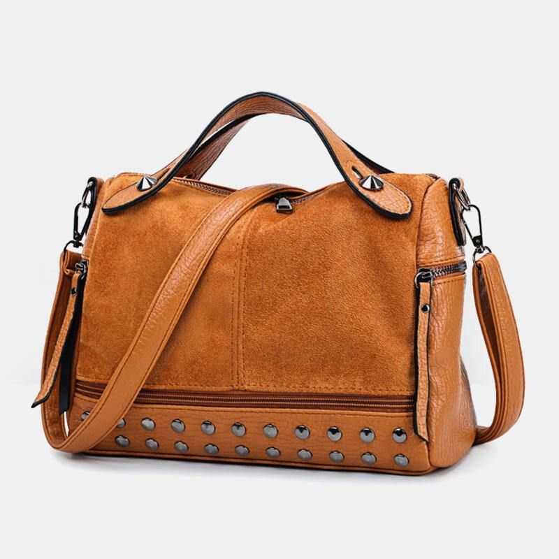 Naisten Rivet Vintage Pu-Nahkainen Monitoimilaukku Crossbody Laukku Olkalaukku Käsilaukku