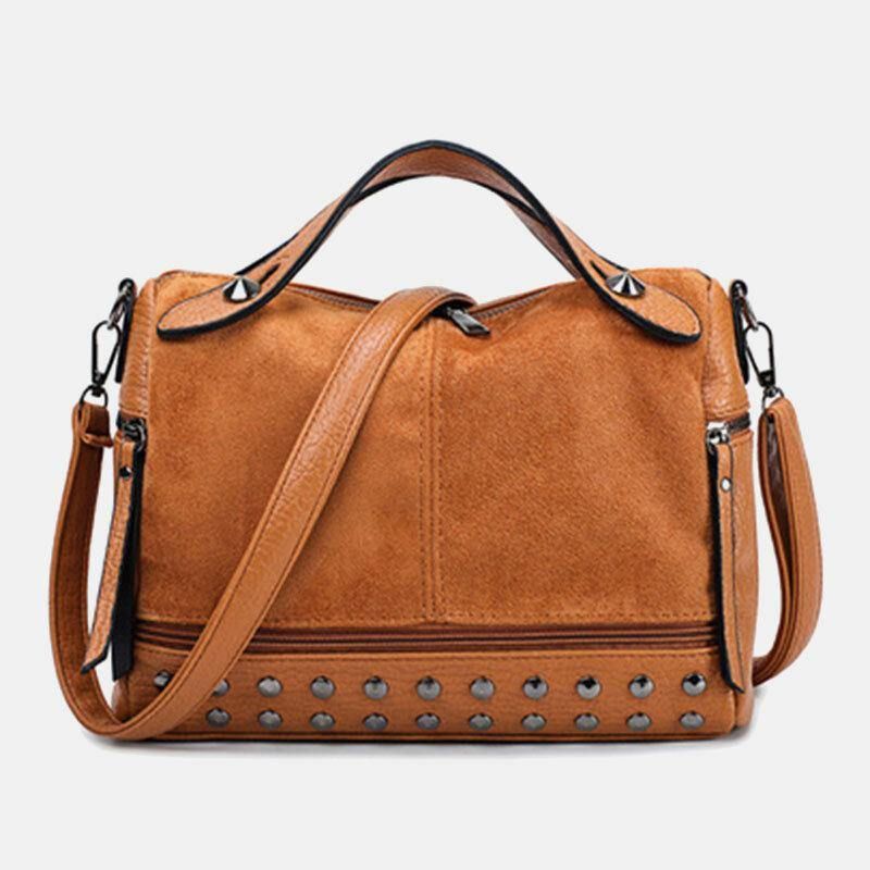 Naisten Rivet Vintage Pu-Nahkainen Monitoimilaukku Crossbody Laukku Olkalaukku Käsilaukku