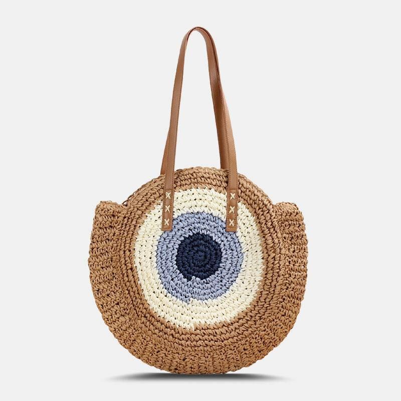 Naisten Simplicity Stripe Straw Bag Käsilaukut Tote Retro Beach Bag