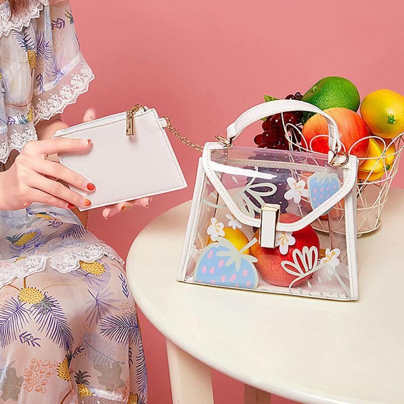 Naisten Twist Lock 2 Kpl Fruit Transparent Crossbody Bag Käsilaukku