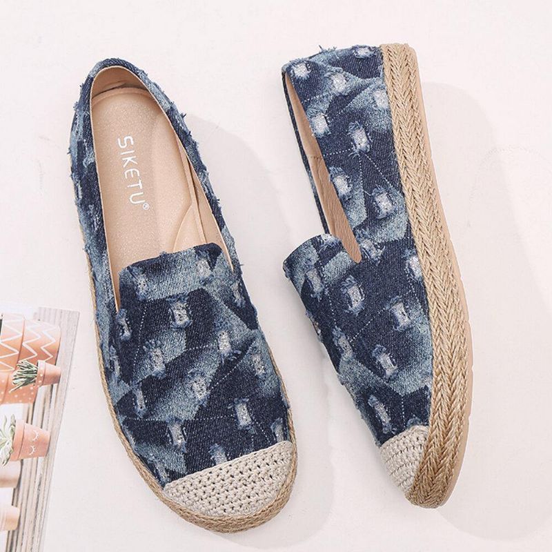 Naisten Mukavat Farkkurepäisyt Design Espadrilles Tasaiset Kengät Loafers