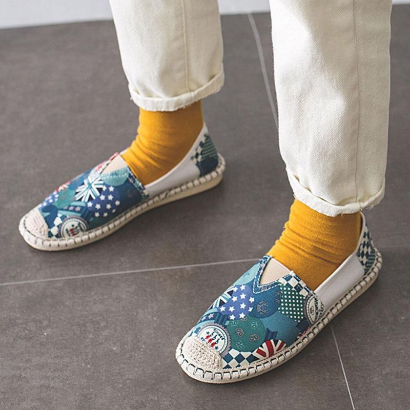 Naisten Pattern Slip On Mukavat Käsinompeleet Rento Litteä Loafers Kengät