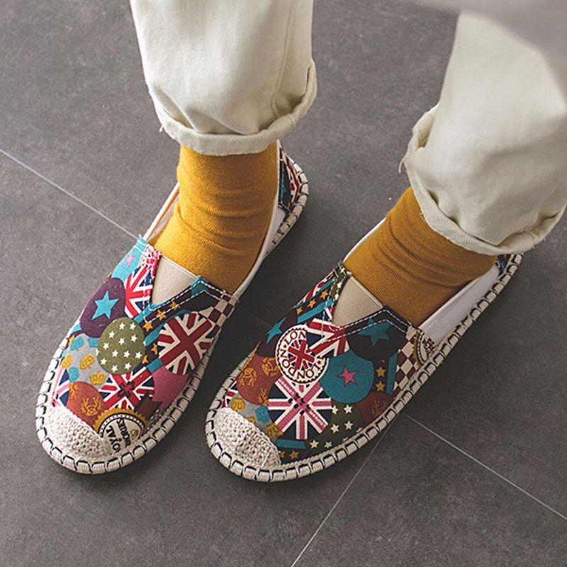 Naisten Pattern Slip On Mukavat Käsinompeleet Rento Litteä Loafers Kengät