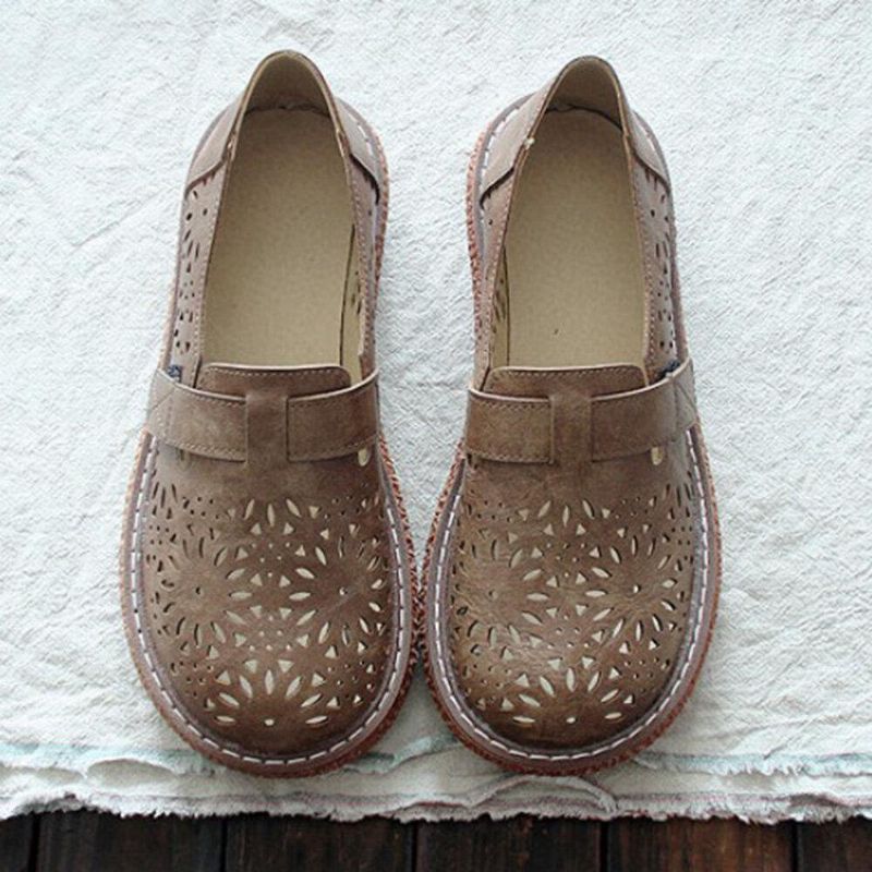 Naisten Retro Casual Slip On Pyöreä Toe Hengittävät Kestävät Loafers Kengät