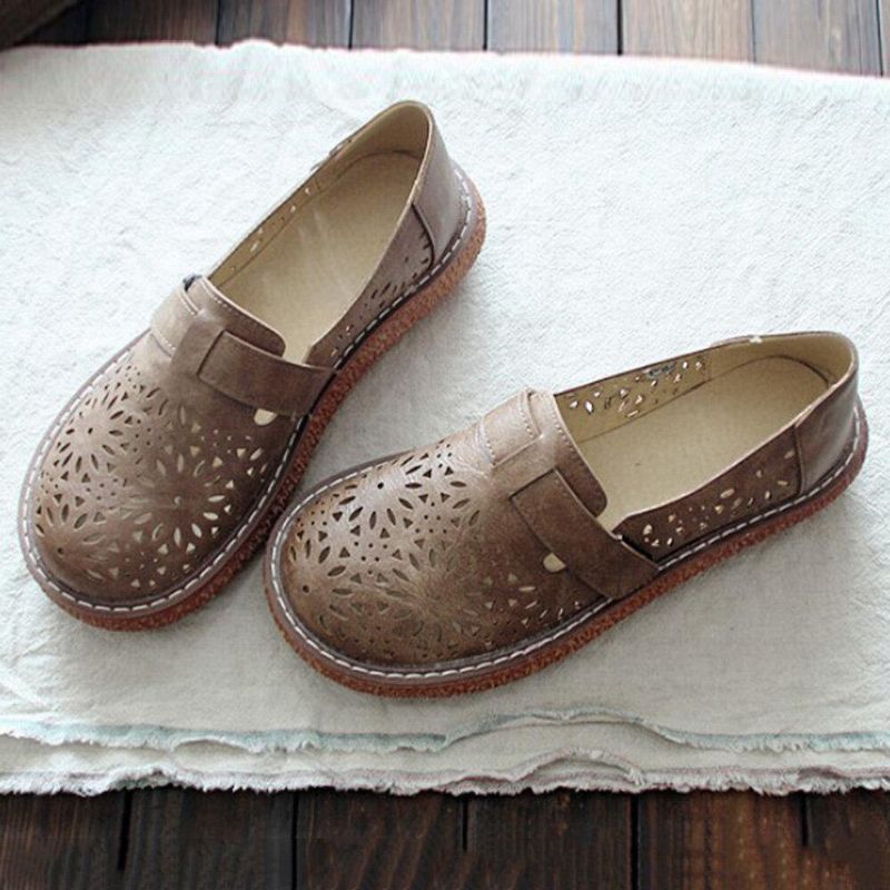 Naisten Retro Casual Slip On Pyöreä Toe Hengittävät Kestävät Loafers Kengät