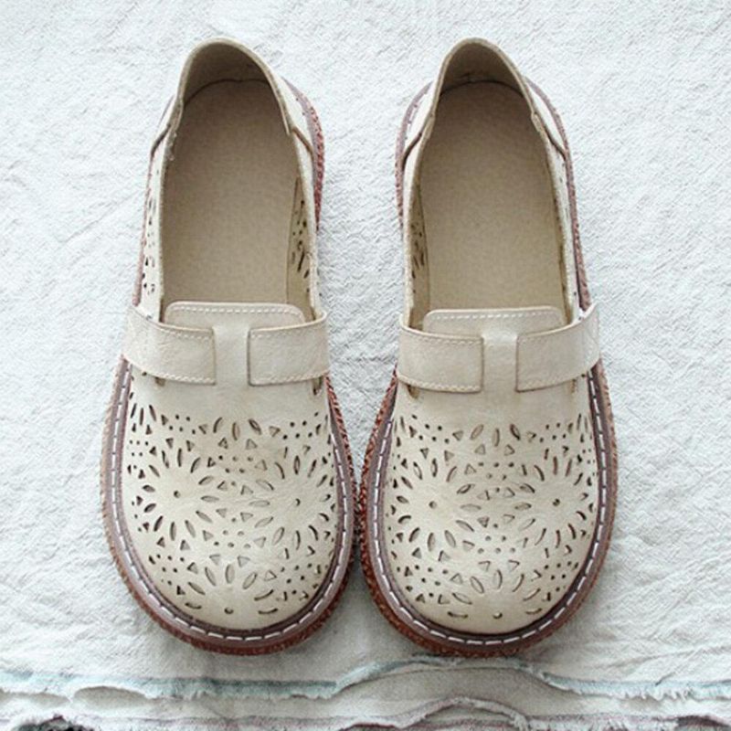 Naisten Retro Casual Slip On Pyöreä Toe Hengittävät Kestävät Loafers Kengät