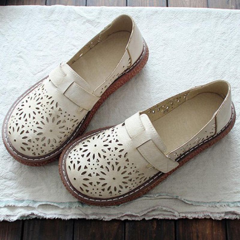 Naisten Retro Casual Slip On Pyöreä Toe Hengittävät Kestävät Loafers Kengät