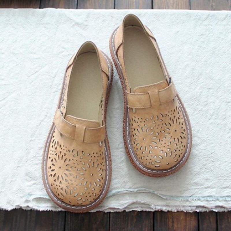 Naisten Retro Casual Slip On Pyöreä Toe Hengittävät Kestävät Loafers Kengät