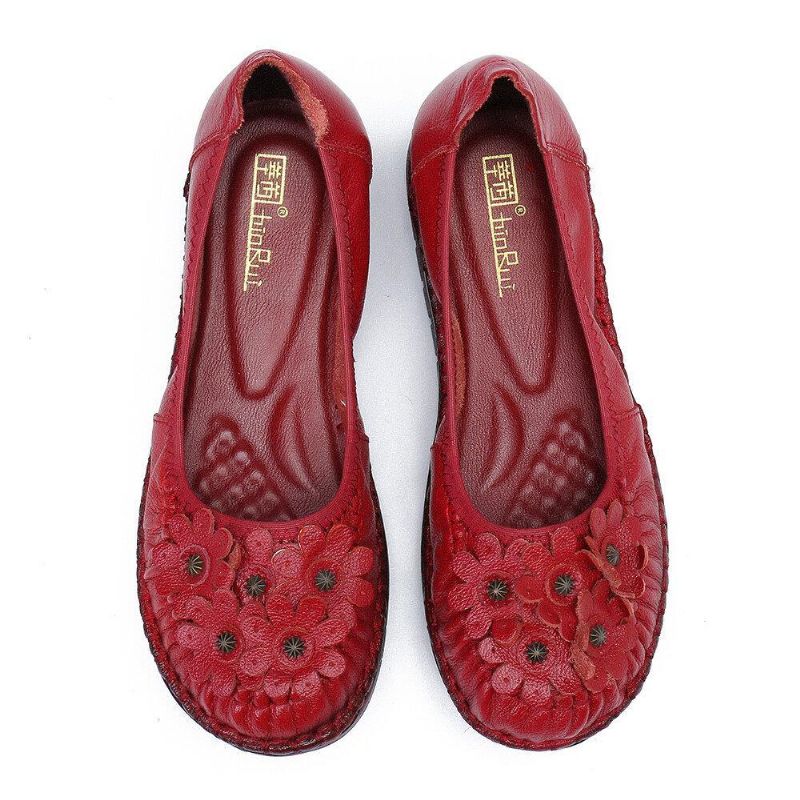 Retro Flowers Decor Mukavat Nahkaiset Liukumaton Pehmeä Pohja Rento Slip-On Litteät Kengät