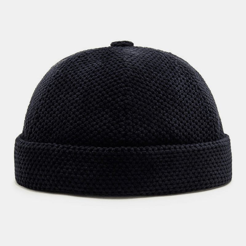 Miesten Puuvillaneulottu Yksivärinen British Vintage Brimless Beanie Landlord Cap Skull Cap