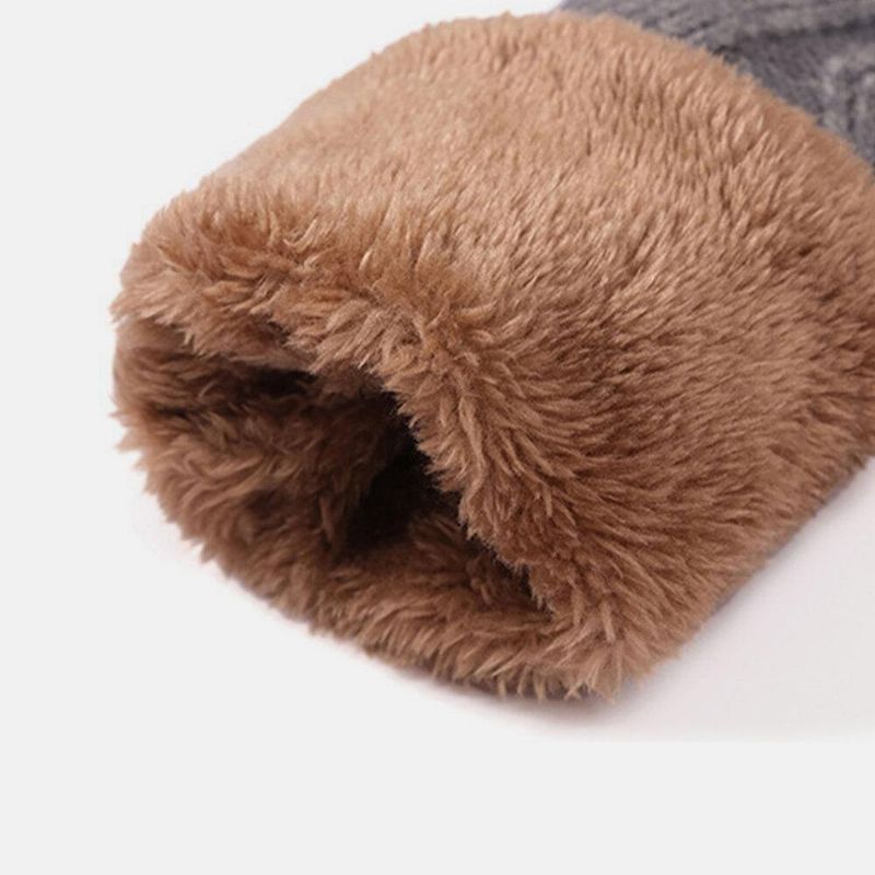 Naisten 2Kpl Wool Plus Thicken Warm Winter Outdoor Neulotut Hanskat Neulottu Hattu Fluff Ballilla