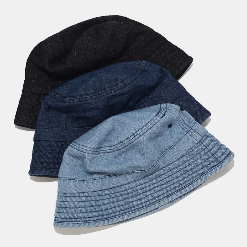 Unisex Denim Broken Holes Made- Old Fashion Outdoor Aurinkovarjo Bucket Hat