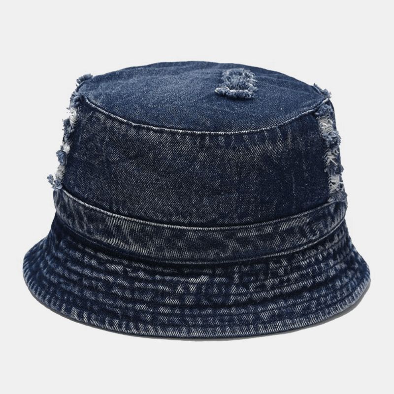 Unisex Denim Broken Holes Made- Old Fashion Outdoor Aurinkovarjo Bucket Hat