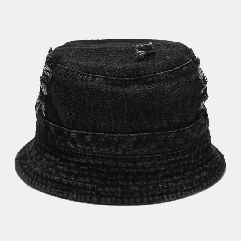 Unisex Denim Broken Holes Made- Old Fashion Outdoor Aurinkovarjo Bucket Hat