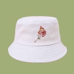 Unisex Flame Rose Kirjonta Aurinkohattu Puuvilla Yksinkertainen Aurinkovoide Bucket Hat