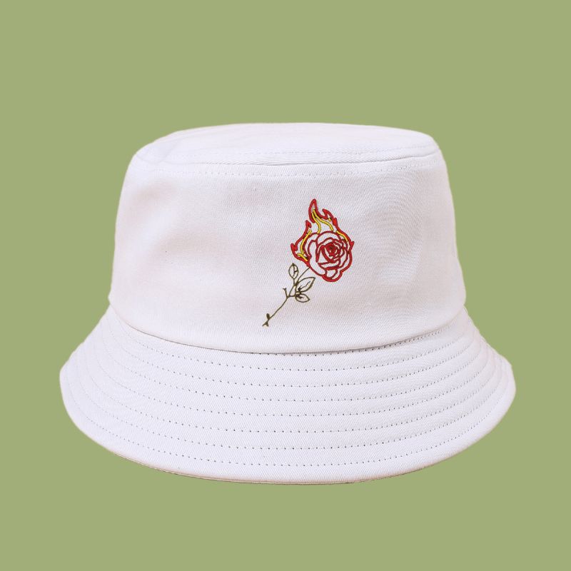 Unisex Flame Rose Kirjonta Aurinkohattu Puuvilla Yksinkertainen Aurinkovoide Bucket Hat