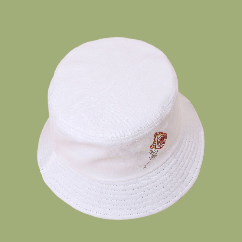 Unisex Flame Rose Kirjonta Aurinkohattu Puuvilla Yksinkertainen Aurinkovoide Bucket Hat