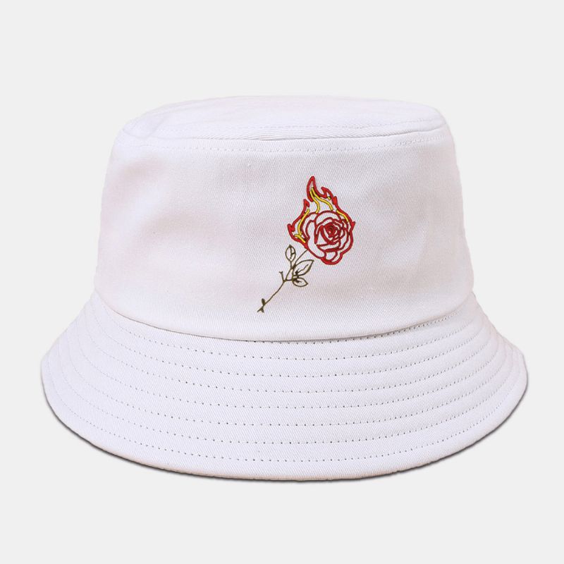 Unisex Flame Rose Kirjonta Aurinkohattu Puuvilla Yksinkertainen Aurinkovoide Bucket Hat