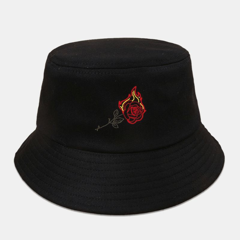 Unisex Flame Rose Kirjonta Aurinkohattu Puuvilla Yksinkertainen Aurinkovoide Bucket Hat