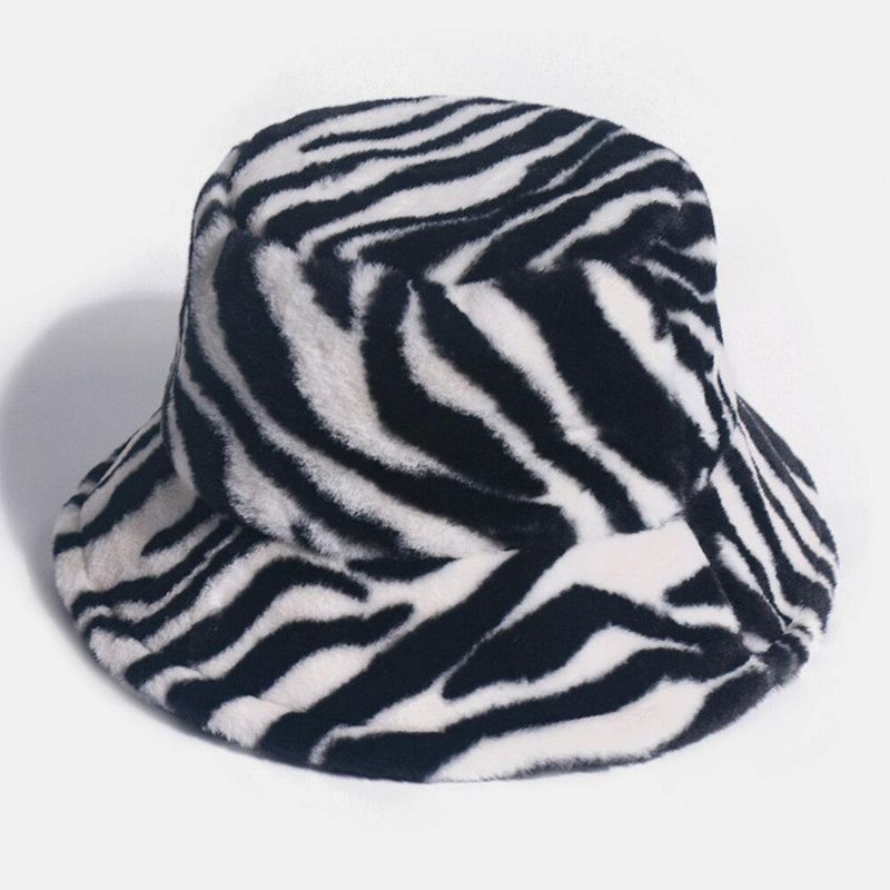 Unisex-Huopainen Zebra Pattern Plus Paksu Ja Samettinen Lämmin Tuulenpitävä Pehmeä Ämpärihattu