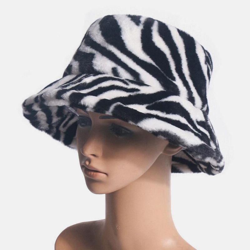 Unisex-Huopainen Zebra Pattern Plus Paksu Ja Samettinen Lämmin Tuulenpitävä Pehmeä Ämpärihattu