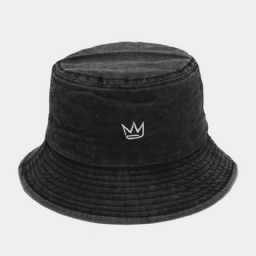 Unisex Pesty Made-Old Bucket Hat Puuvillakruunukuvioinen Kirjonta Yksinkertainen Aurinkovarjohattu