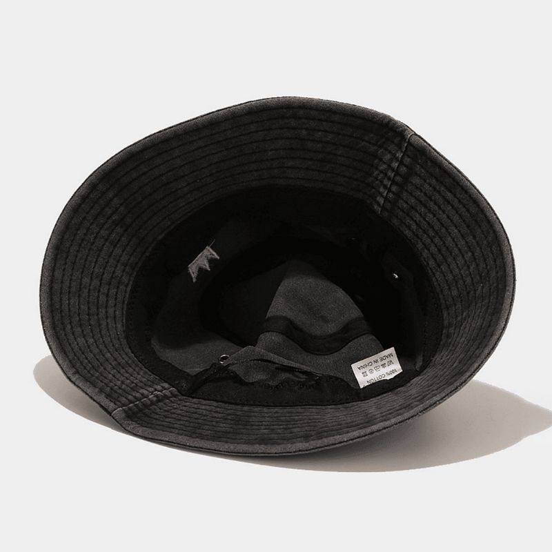 Unisex Pesty Made-Old Bucket Hat Puuvillakruunukuvioinen Kirjonta Yksinkertainen Aurinkovarjohattu