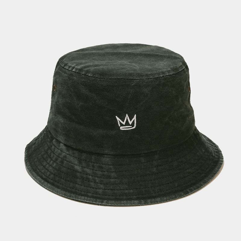 Unisex Pesty Made-Old Bucket Hat Puuvillakruunukuvioinen Kirjonta Yksinkertainen Aurinkovarjohattu