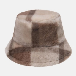 Unisex Rabbit Hair Plaids Pattern Plus Thicken Warm Windproof Pehmeä All-Match Travel Bucket Hat