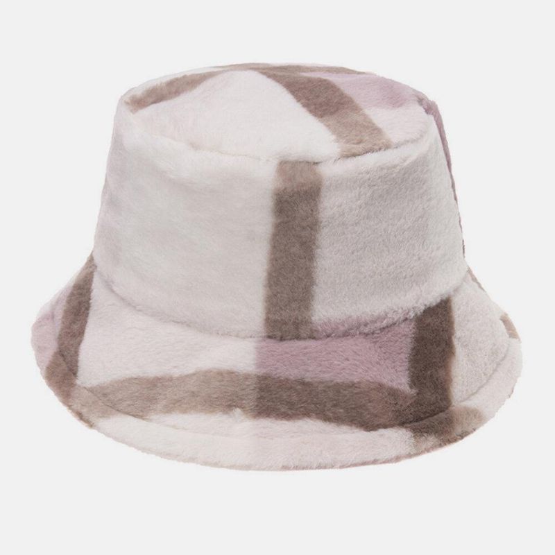 Unisex Rabbit Hair Plaids Pattern Plus Thicken Warm Windproof Pehmeä All-Match Travel Bucket Hat