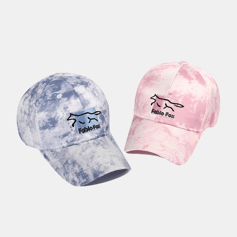 Unisex Tie-Dye Ivy Cap Little Fox Kirjontakuvioinen Ulkona Aurinkovarjo Rento Säädettävä Lippalakki Baseball-Hatut