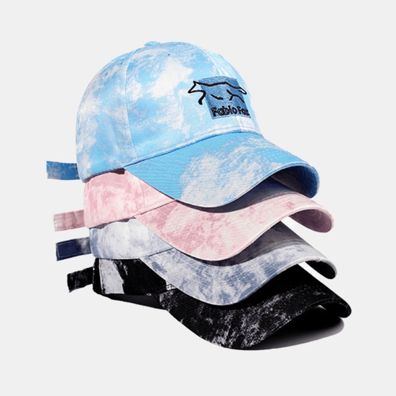 Unisex Tie-Dye Ivy Cap Little Fox Kirjontakuvioinen Ulkona Aurinkovarjo Rento Säädettävä Lippalakki Baseball-Hatut